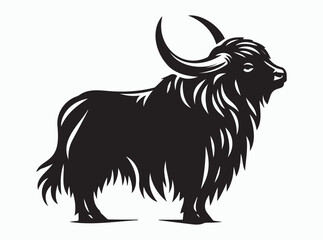 Yak Silhouette Vector Illustration, Wild Black Yak Clip art
