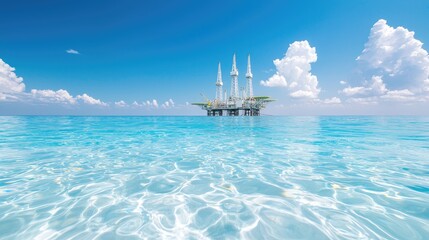 Obraz premium Offshore oil rig in turquoise sea under sunny sky