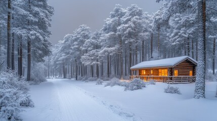 Winter Wonderland: Cozy Cabin in a Snow-Covered Forest