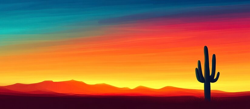 Solitary Saguaro Cactus at Sunset in Arizona Desert Landscape