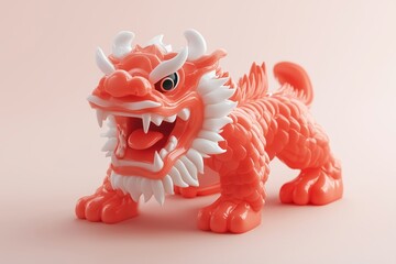 Red Chinese Dragon Lion Figurine Representing Strength and Prosperity for a Traditional New Year Celebration