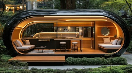Obraz premium Futuristic Oval Capsule Home in Lush Garden