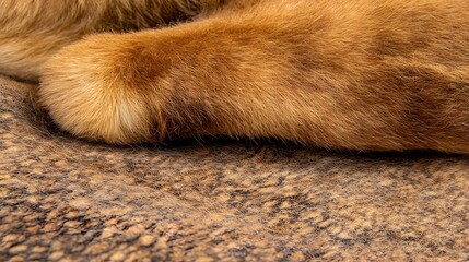 Close-up of ginger cat paws on textured fabric