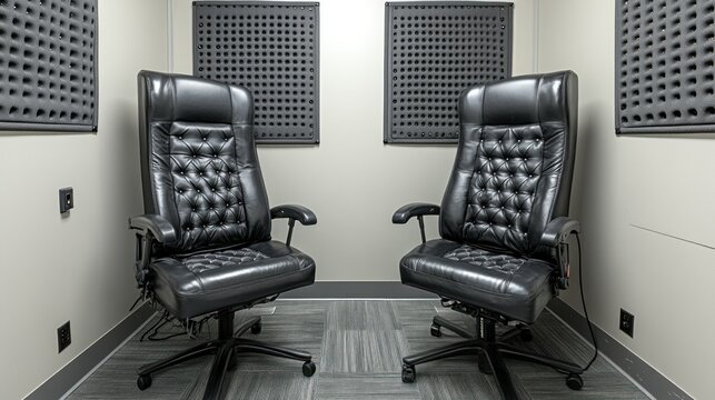Quiet Room with Two Luxurious Black Leather Chairs