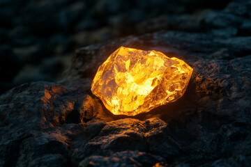 Closeup of big gold nugget in black background