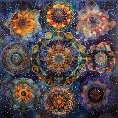 Harmonious Intertwined Mandalas: A Vivid Journey through Intricate Patterns of Unity and Peace