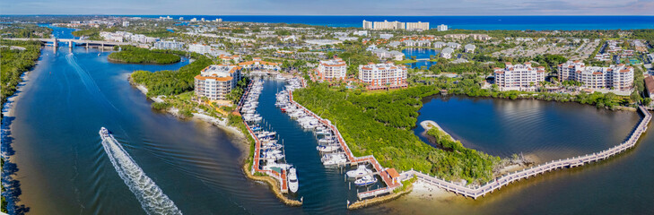 aerial panoramic view of yacht club and US1 bridge