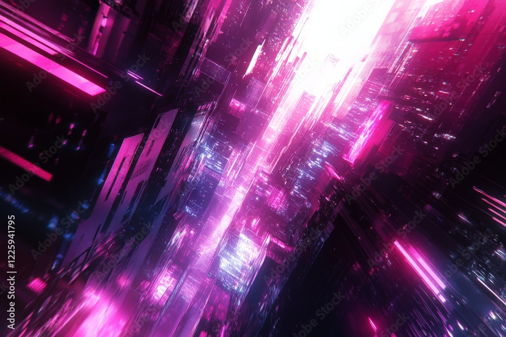 Aufkleber vibrant neon cityscape pulsating with color in a futuristic digital environment at night