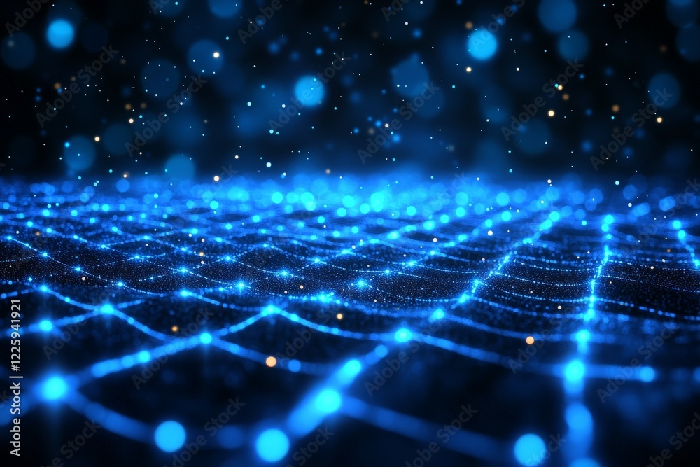 Aufkleber digital landscape with glowing blue lines and sparkling particles creates a futuristic atmosphere at