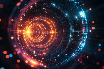 Obraz premium Vibrant abstract swirl illustrating digital data flow in a futuristic concept
