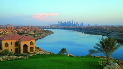 Luxury Villa Overlooking Dubai Skyline and Lake