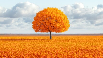 Solitary Autumn Tree in Golden Field