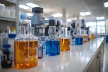 Modern Chemistry Laboratory Setup with Various Scientific Equipment and Glassware