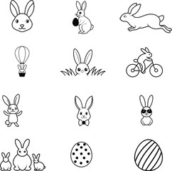 Happy Easter doodle set. Vector illustration isolated on white background.