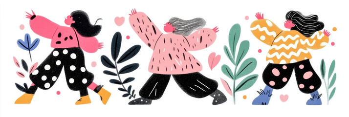 Joyful Women Celebrating in Nature: A Vibrant Illustration