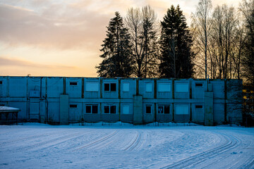 Oslo sunset, kindergarten and cross-country skiing trails, Norway