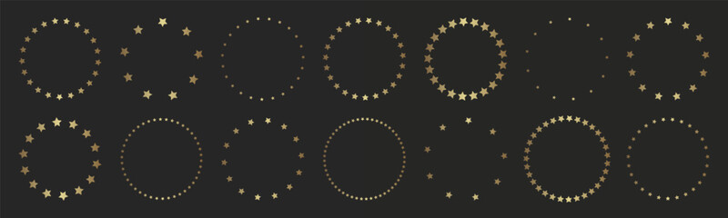 Fototapeta premium Golden stars in circle icon. Gold round frames with stars. Vector illustration graphic design