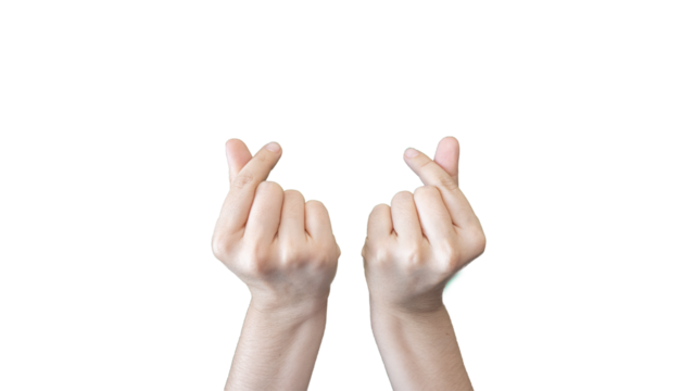 Minimalist Hand Gesture close-up with Korean Heart Symbol, Expression of Love, Affection, and Positivity isolated on a Clean White Background.