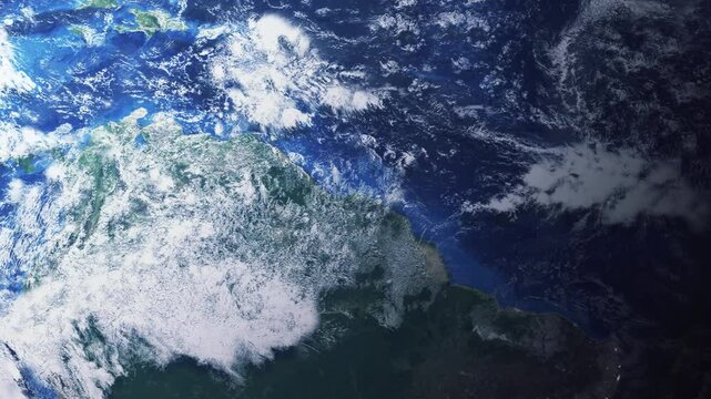 Zooming in on Paramaribo, Suriname frome space - Perfect for Travel Intros and Backgrounds. Realistic 3D Animation.