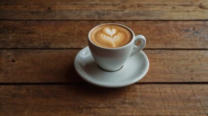 Cup of coffee on a wooden table on a autumn blurred background, Copy space