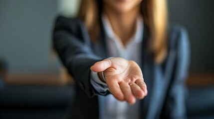 Businesswoman holding her hand out offering assistance