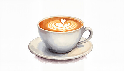 Cup of cappuccino with latte art watercolor style