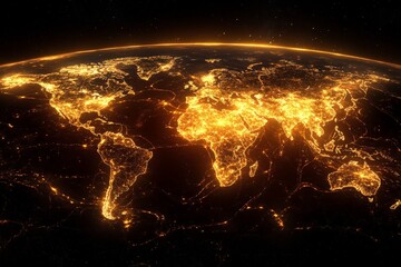 Glowing earth from space showcasing illuminated cities and regions at night