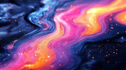 Glowing Spilled Fluorescent Paint Captured under UV Light Creating a Colorful Scene of Luminescence and Vibrancy