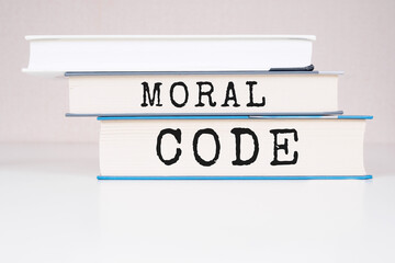Moral code text title book background