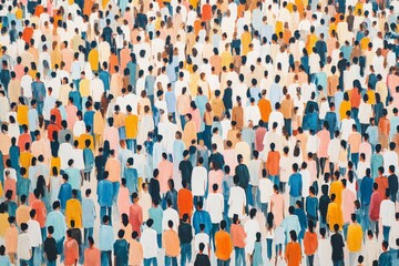 Crowd of diverse individuals gathering in vibrant colors at a lively outdoor event during the day