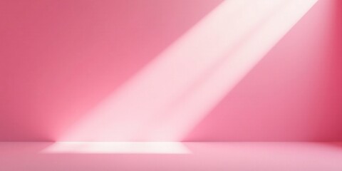 Pink Room with a Single Light Beam Illuminating the Floor