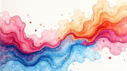 Abstract Watercolor Flowing Hues of Pink, Orange, and Blue with Speckled Texture