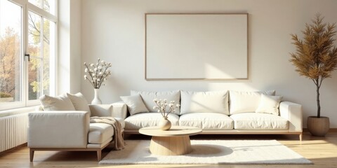 Relaxing Minimalist Living Room Design with Soft Neutral Tones and Natural Light