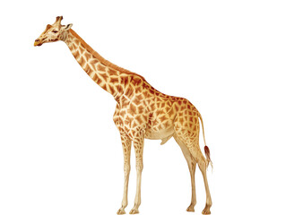 Naklejka premium Giraffe Standing Gracefully in a Natural Pose Against a White Background - Vintage Illustration, Isolated on White Transparent Background, PNG