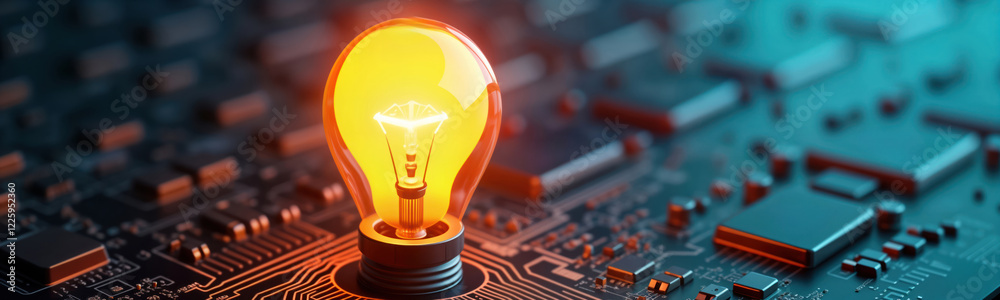 Aufkleber glowing bulb protected by tech shields. idea protection concept. futuristic intellectual property de