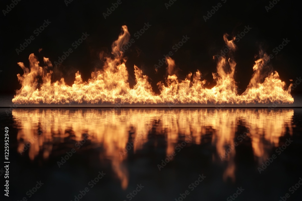 Aufkleber Dynamic flames create mesmerizing reflections on a dark surface showcasing intense visual contrast and motion