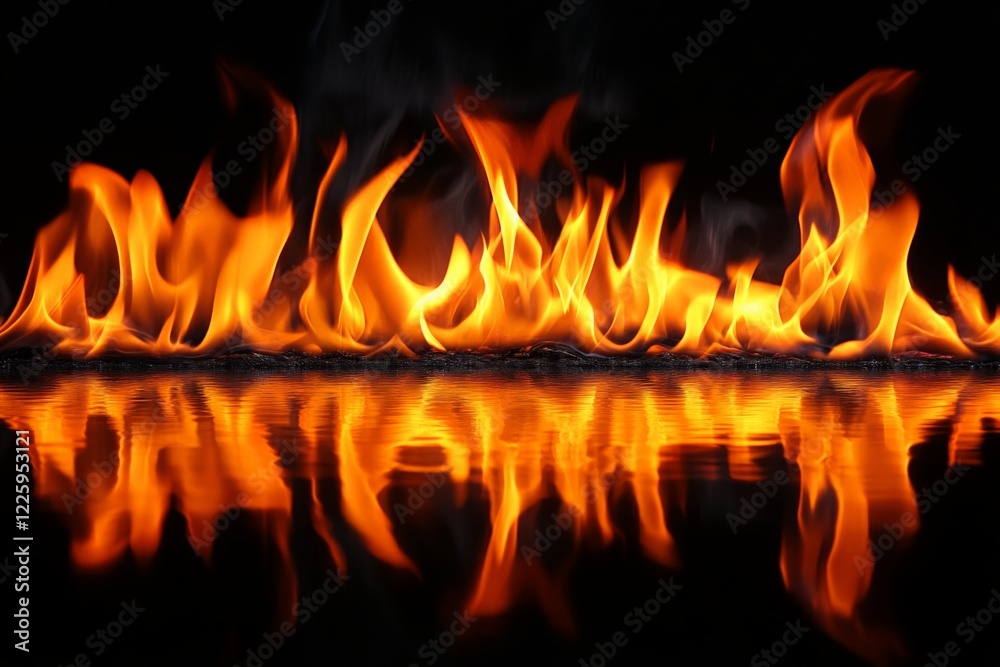 Aufkleber Flames dance gracefully above a reflective surface creating a mesmerizing display of light and color in a dark environment