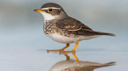 Fototapeta premium Stunning Closeup of a Small Brown Bird by Water