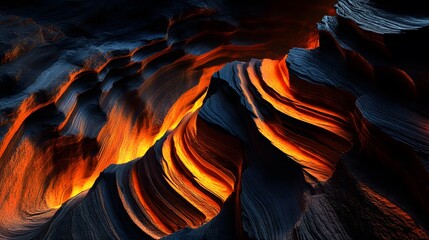Abstract fiery orange and dark blue lava rock canyon texture background