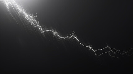 Dramatic black and white image of lightning bolt against dark sky, showcasing nature's power.