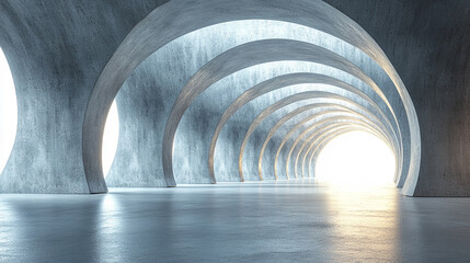 A 3D render showcasing modern white concrete architecture with a minimalistic design, featuring an empty cement floor and a bright tone, offering a spacious, clean backdrop for creative uses

