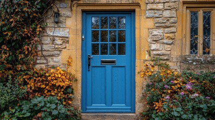 Charming Blue Door in Autumnal Setting