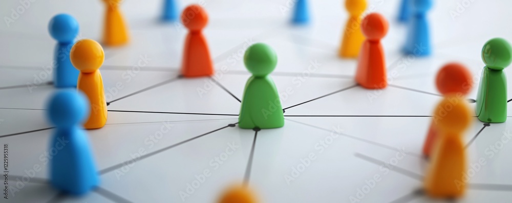 Poster green figure standing out connected to other figures by lines