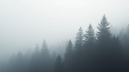 Fototapeta premium Pine tree with fog in gray tones background