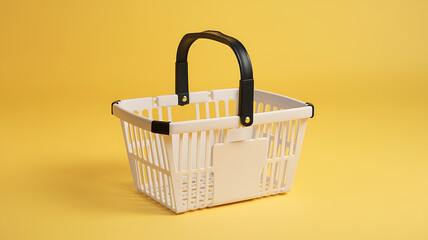 Fototapeta premium Empty White Shopping Basket on Yellow Background