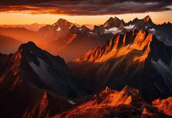 Naklejka premium majestic peaks surrounded dramatic clouds sunset capturing awe inspiring beauty, adventure, allure, atmosphere, beautiful, breathtaking, brook