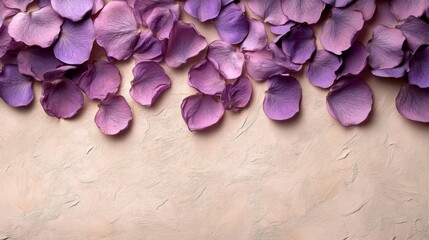 Obraz premium Purple Petals Scattered on a Beige Textured Background