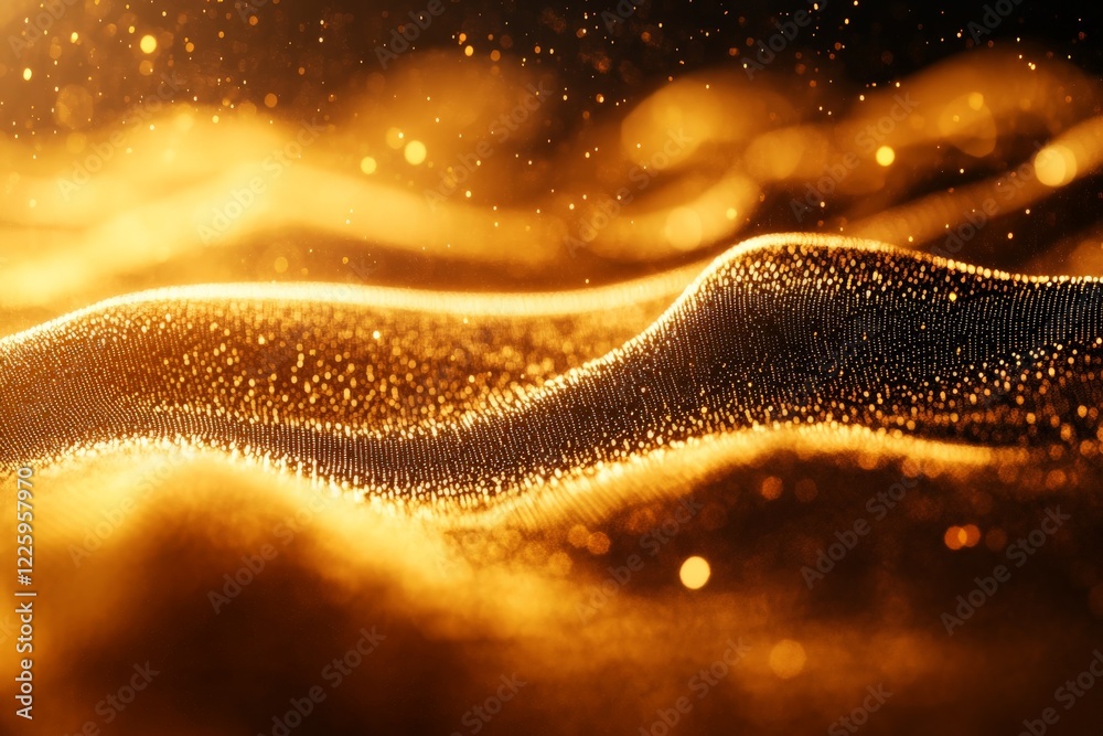 Poster Golden particles swirl among soft waves of light, creating an enchanting visual effect that captivates viewers