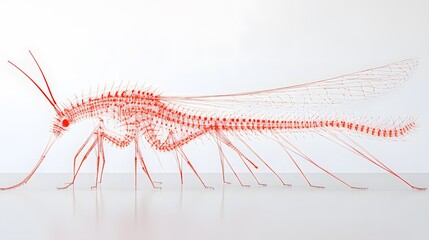 Abstract Red Wireframe Insect 3D Render Art
