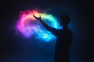 abstract modern figure of person sculpting with generative ai, the shapes of connections, transformations and new beginnings.